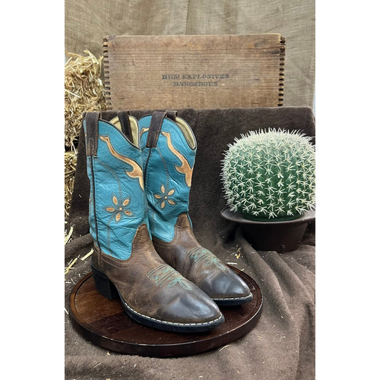 Smoky Mountain Youth - Size 3.5 - Turquoise/Brown Cowboy Boots Style 3229Y