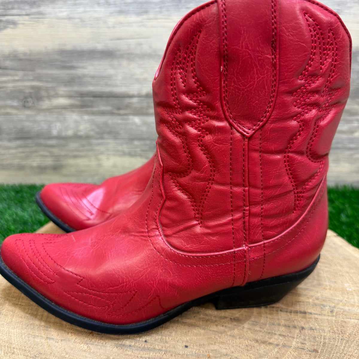 Soda Women - Size 7.5 - Red Faux Leather Ankle Boots