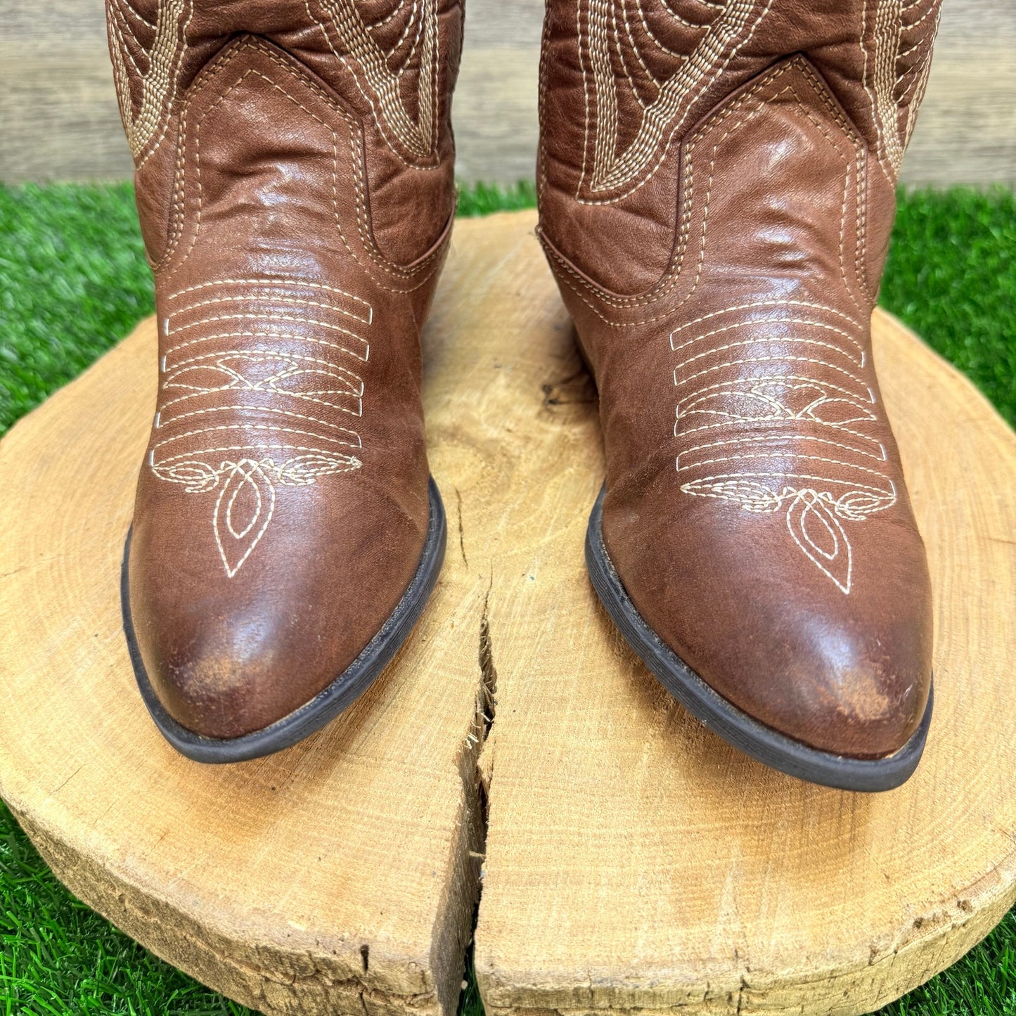 Flex West Women - Size 6.5M - Brown Soft Faux Leather Cowboy Boots Reba