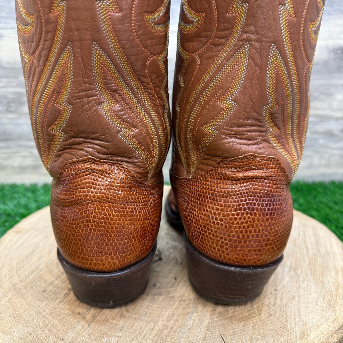 Justin Men - Size 7.5E - Vintage Cognac Lizard Western Cowboy Boots Style 8303