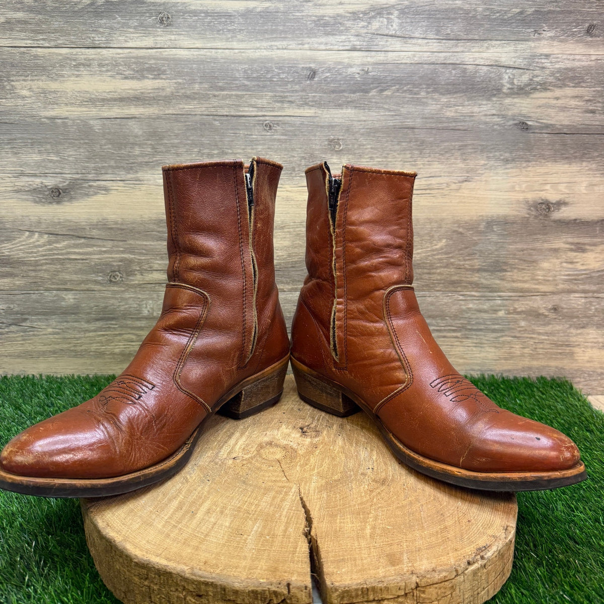 Wild Country Men - Size 12 - Cognac Leather Zipper Ankle Western Cowboy Boots