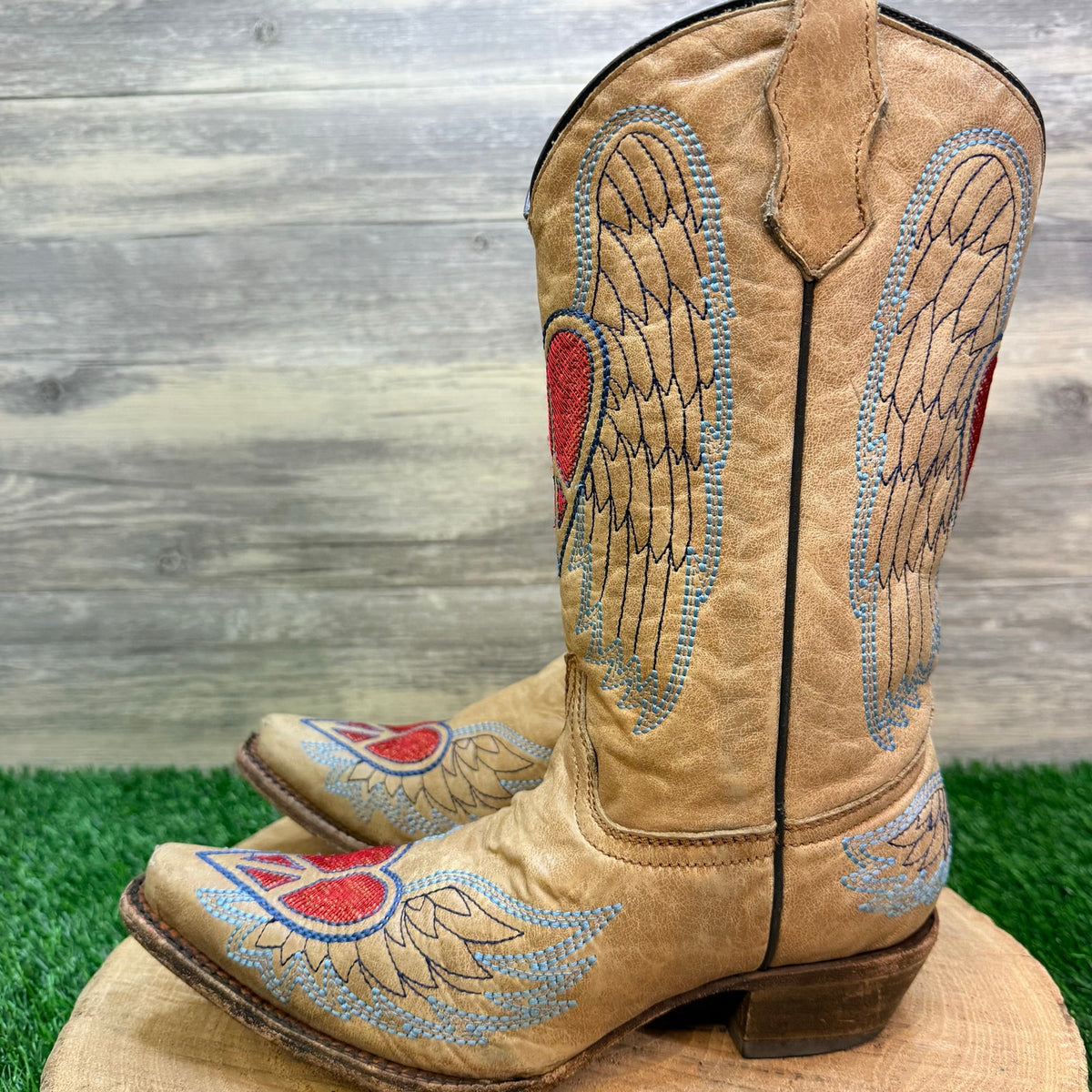Corral Teen Youth / Women - Size 6 / Size 8 - Heart Wings Cowboy Boots A1031