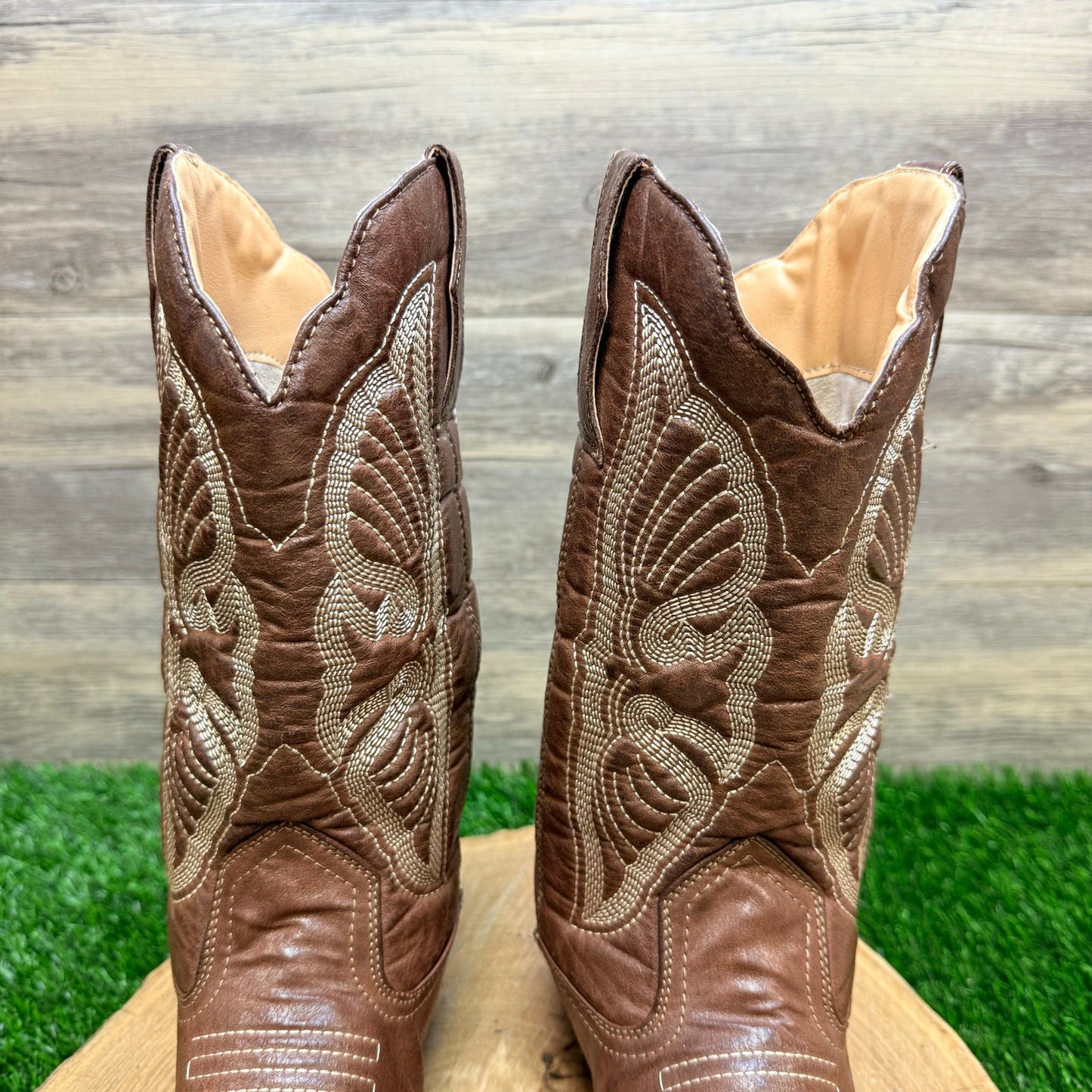 Flex West Women - Size 6.5M - Brown Soft Faux Leather Cowboy Boots Reba