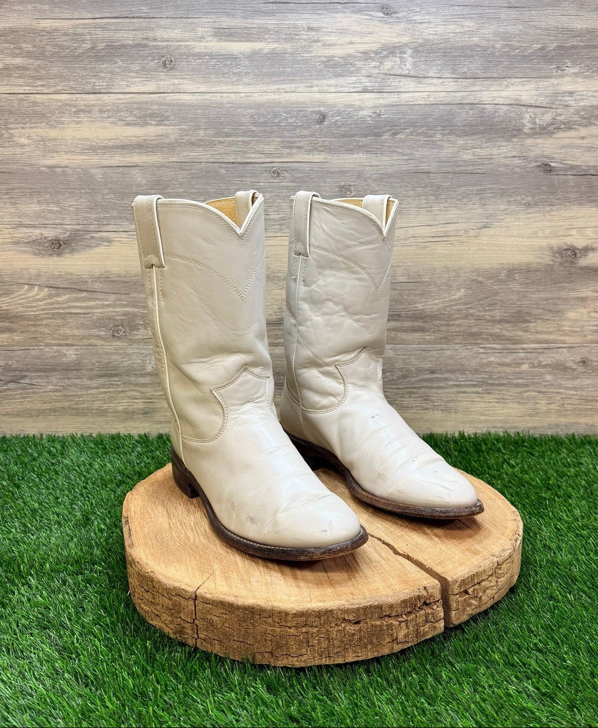 Justin Women - Size 6.5C - Vintage Beige Roper Western Cowboy Boots Style L3713