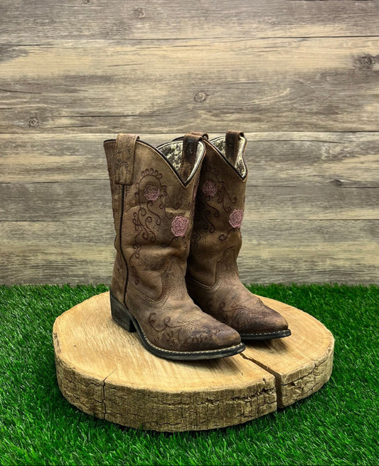 Smoky Mountain Youth - Size 12.5R - Tan/Pink Floral Snip Toe Cowboy Boots 3771C