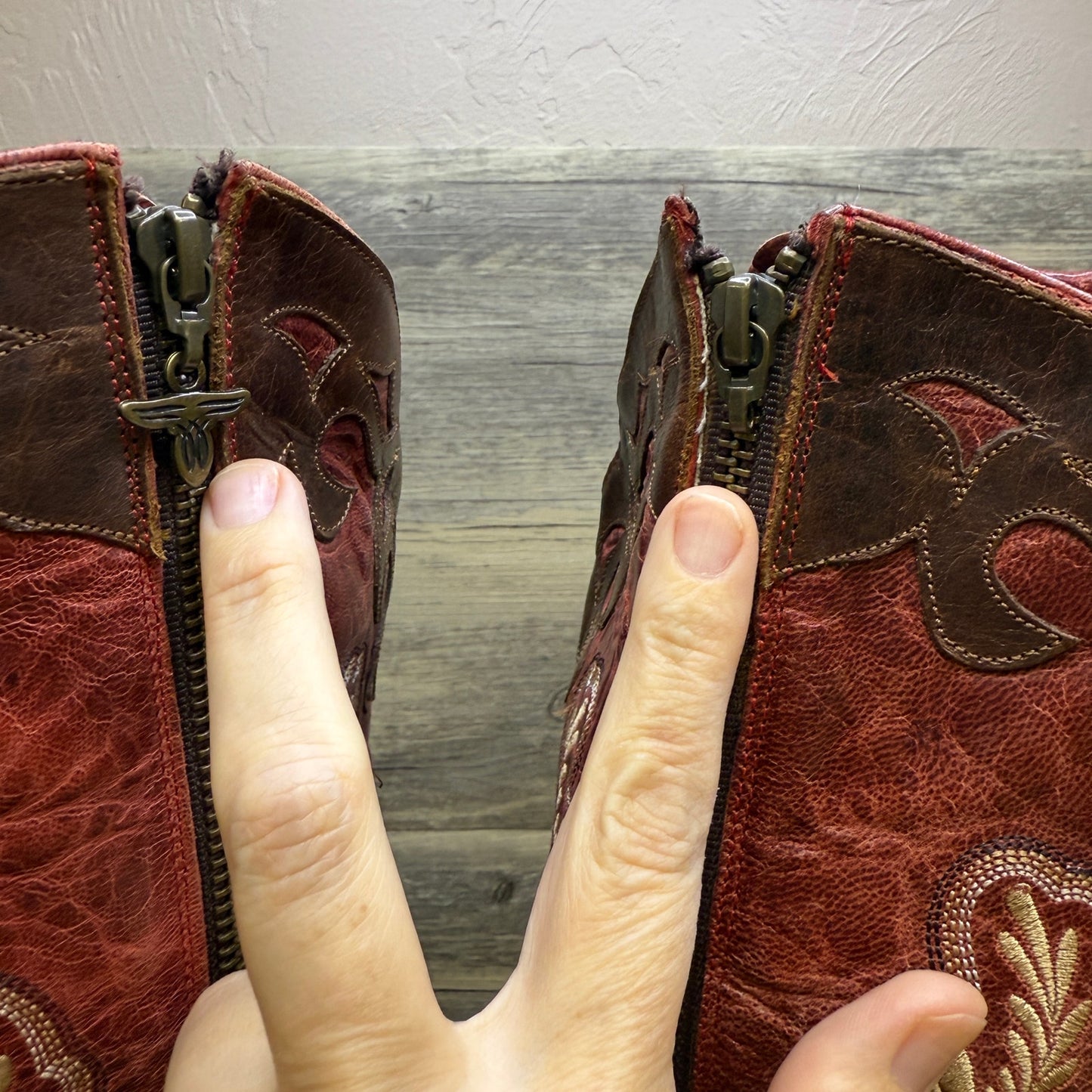 Lane Women - Size 8.5 - Red Tall Zipper Snip Toe Cowboy Boots Style A0078A