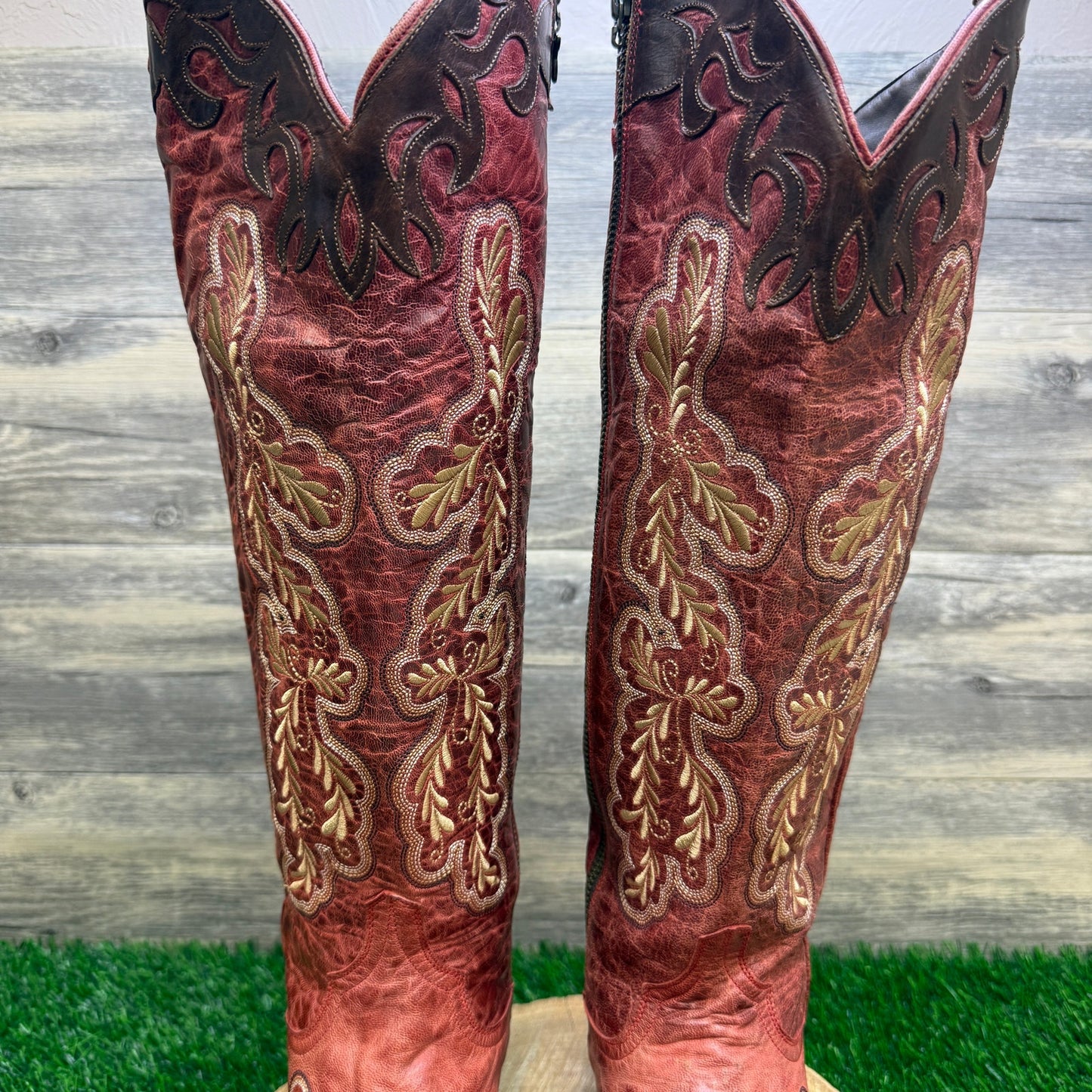 Lane Women - Size 8.5 - Red Tall Zipper Snip Toe Cowboy Boots Style A0078A