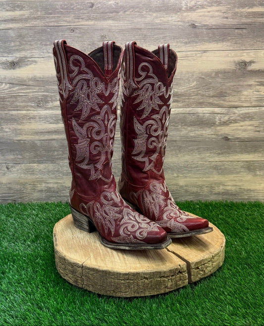 Lane Women - Size 6.5 - Red Saratoga Snip Toe Cowboy Boots Style LB0031D