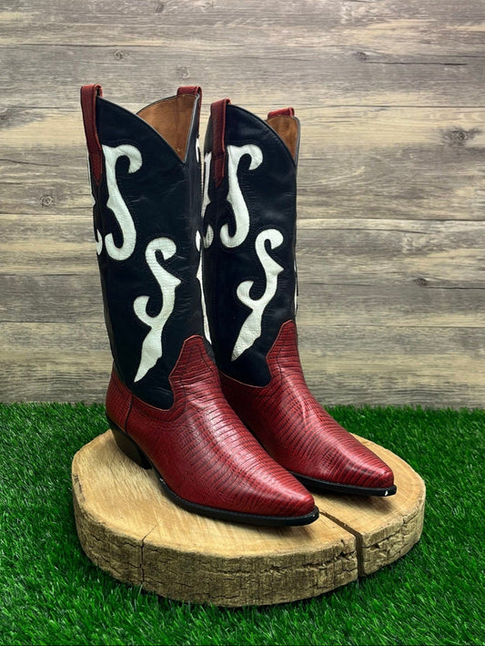 Nine West Women - Size 10M - Black/Red Romnee Lizard Print Cowboy Boots