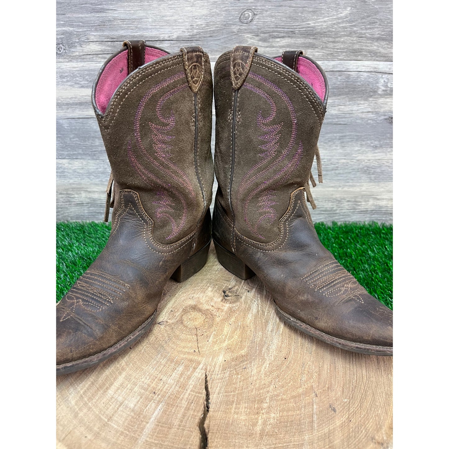 Ariat Youth - Size 3.5 - Brown Fringe Cowboy Boots Style 10011908