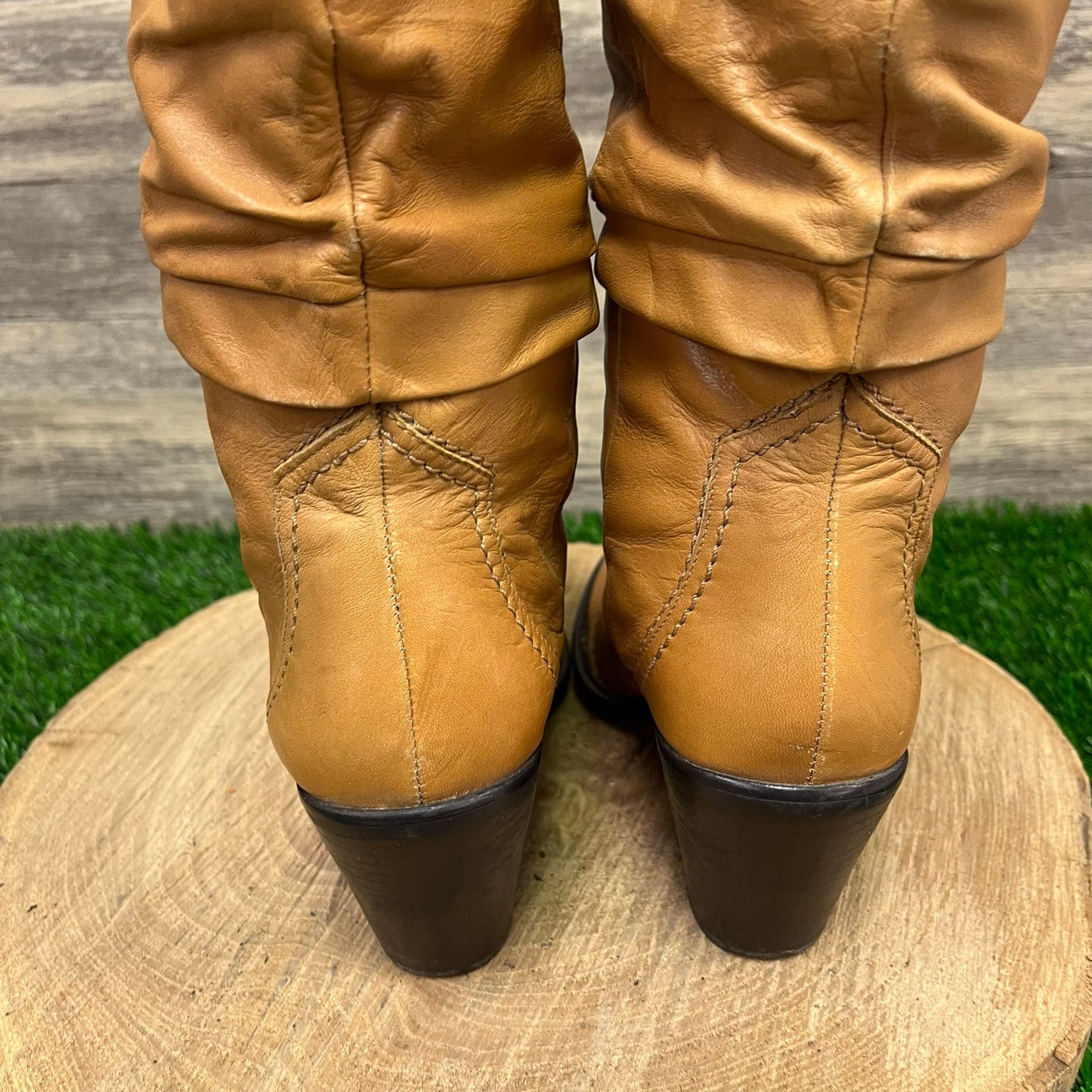 BCBG Women - Size 5.5B - Cognac Slouch Faux Leather Boots