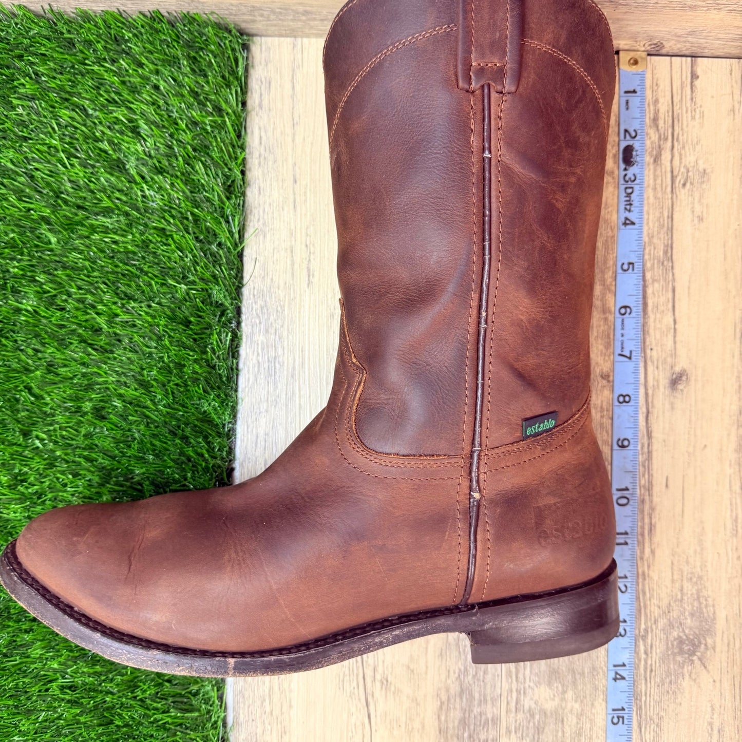 Establo Men - Size 10 - Brown Roper Style Western Cowboy Boots 4RO
