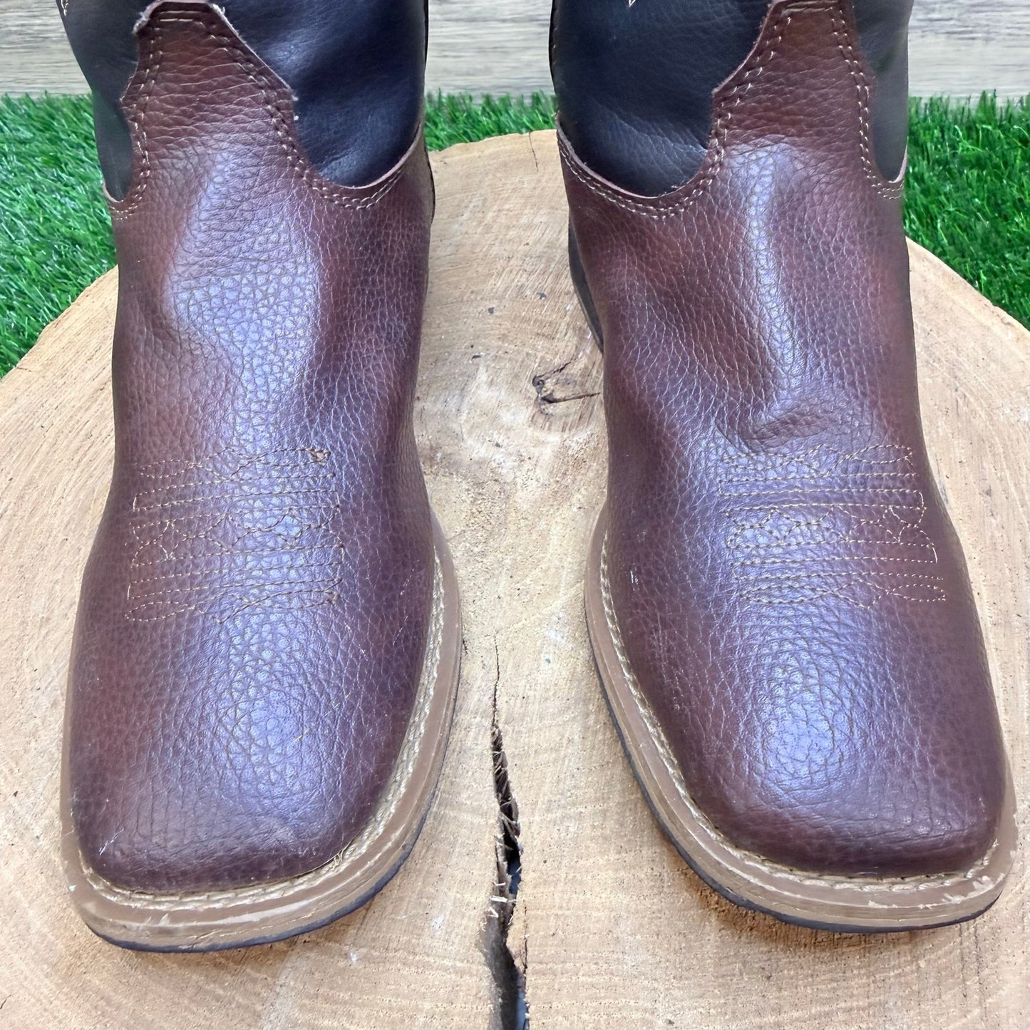 Magellan Outdoors Youth - Size 3 - Brown / Black Square Faux Cowboy Boots 167252