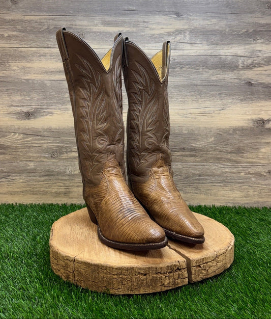 Justin Women - Size 7.5B - Vintage Tan Lizard Western Cowboy Boots Style L4701