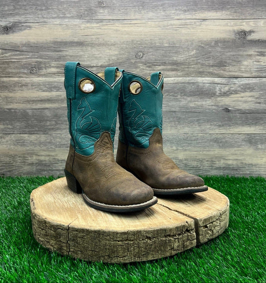 Masterson Youth - Size 13M - Tan / Blue Square Toe Cowboy Boots RB2010C