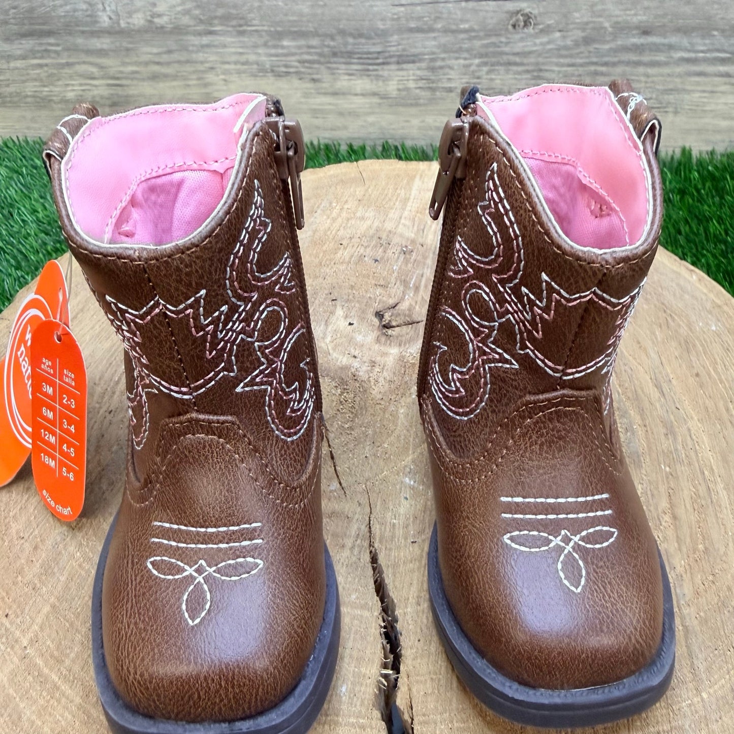 NEW Wonder Nation Youth - Size 4 - Brown / Pink Faux Leather Cowboy Boots