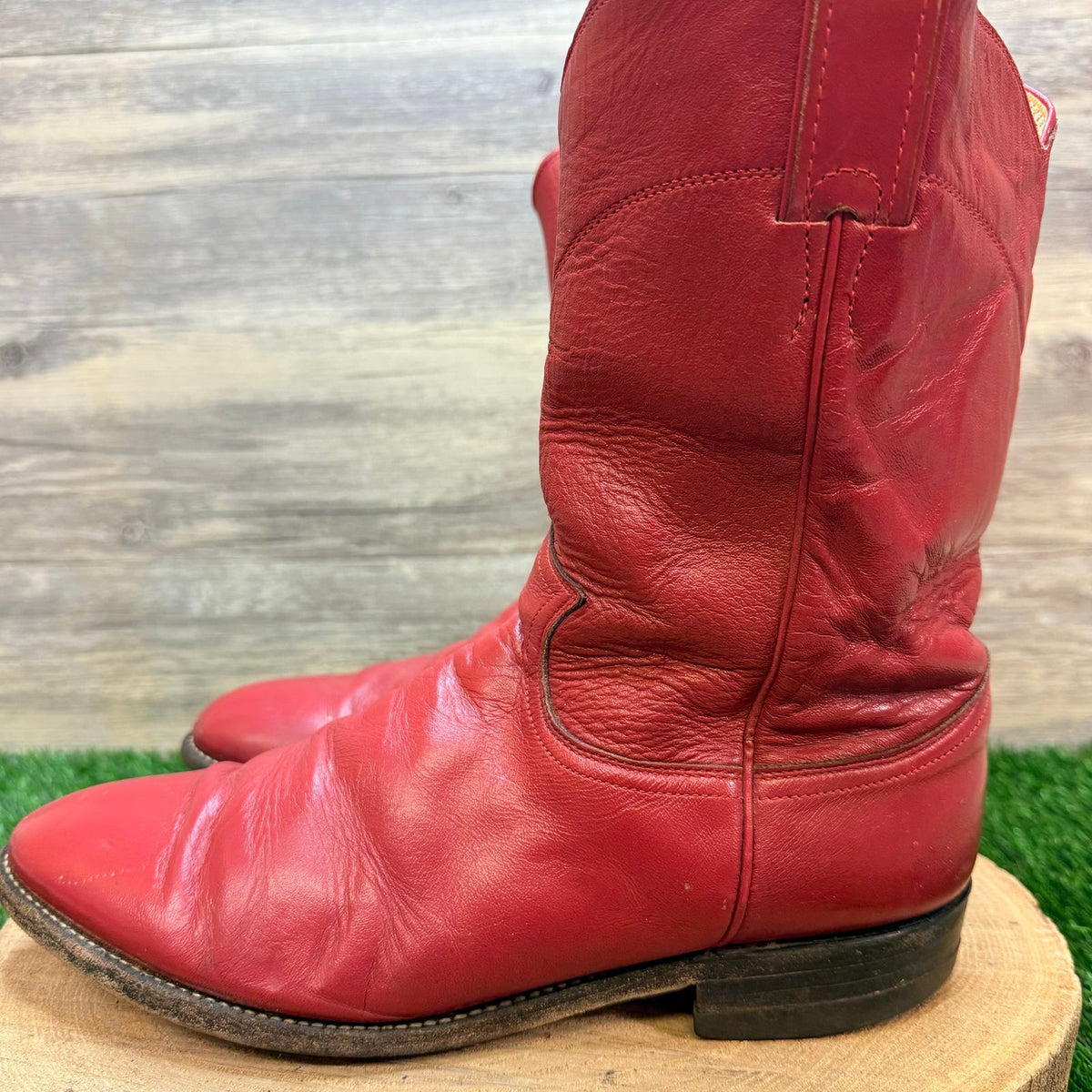 Justin Men - Size 9D - Vintage Red Roper Western Cowboy Boots 3035