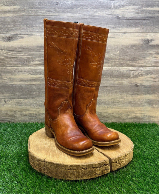 Acme Women - Size 6 - Vintage Brown Steer Head Campus Boots