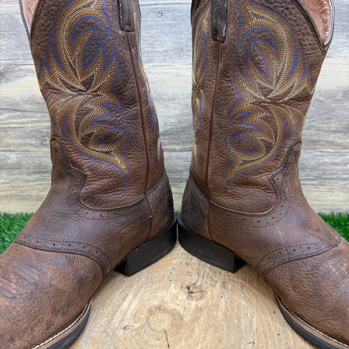 Justin Men - Size 10.5D - Brown/Blue Stampede Western Cowboy Boots Style 7200