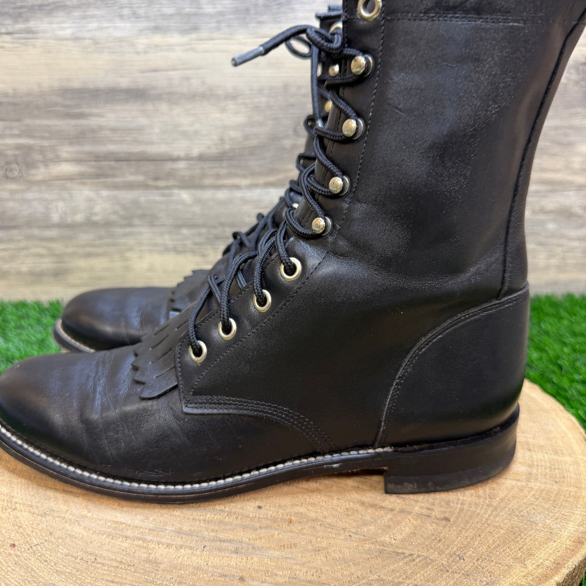 Justin Women - Size 8.5B - Vintage Black Lace Up Cowboy Boots Style L0506