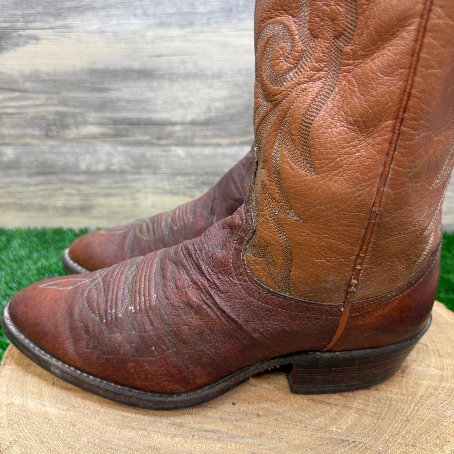 Dan Post Men - Size 8EW - Vintage Tan Smooth Ostrich Western Cowboy Boots P2889