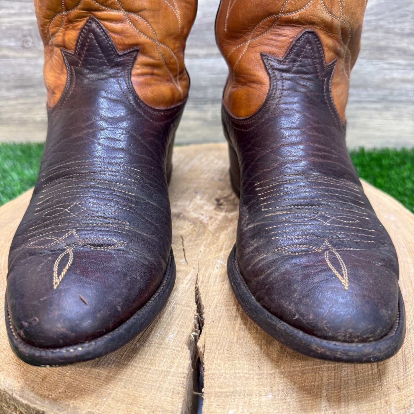 Tony Lama Men - Size 7.5D - Vintage Two Tone Marbled Brown Cowboy Boots H9726