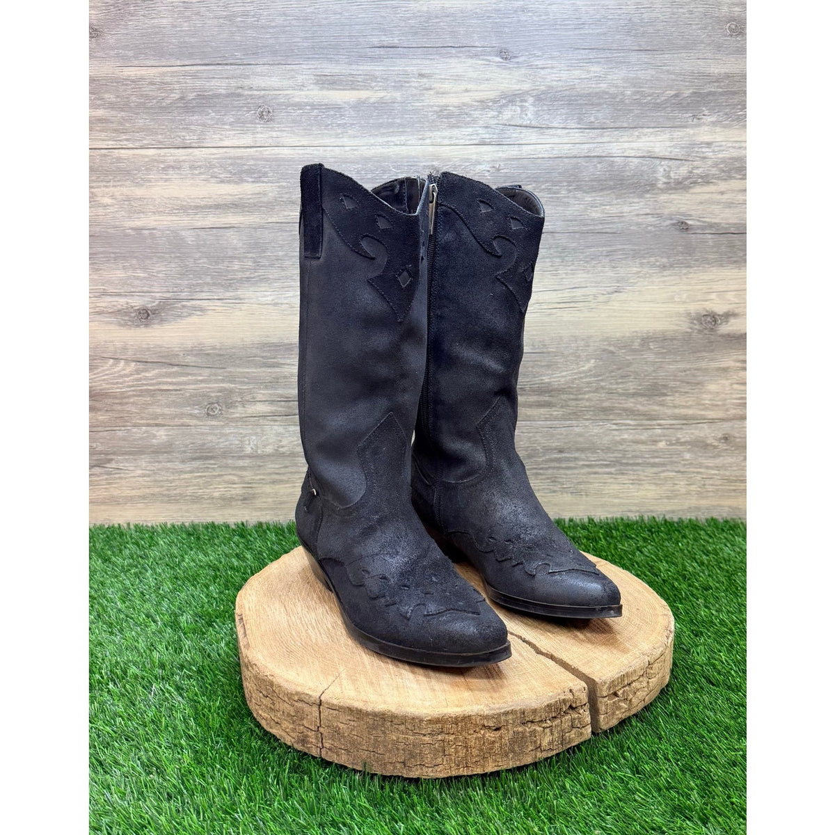 Reba Women - Size 6.5M - Black Tonal Embroidery Western Cowboy Boots Lance