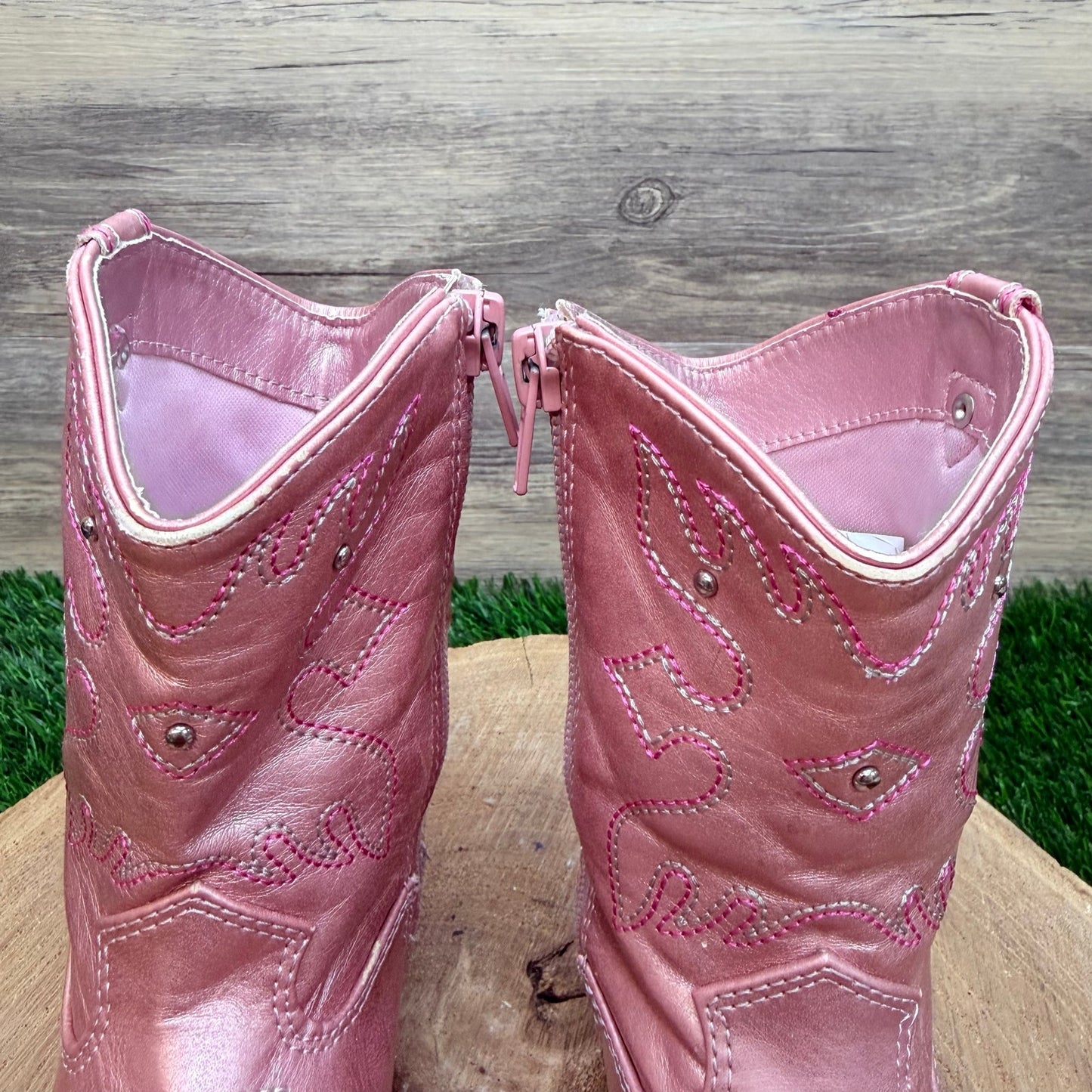 Wonder Nation Youth - Size 10 - Metallic Pink Faux Leather Cowboy Boots