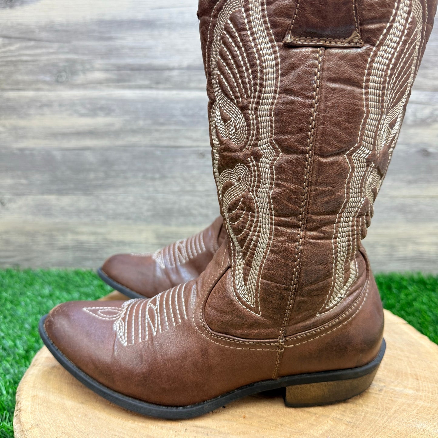 Flex West Women - Size 6.5M - Brown Soft Faux Leather Cowboy Boots Reba