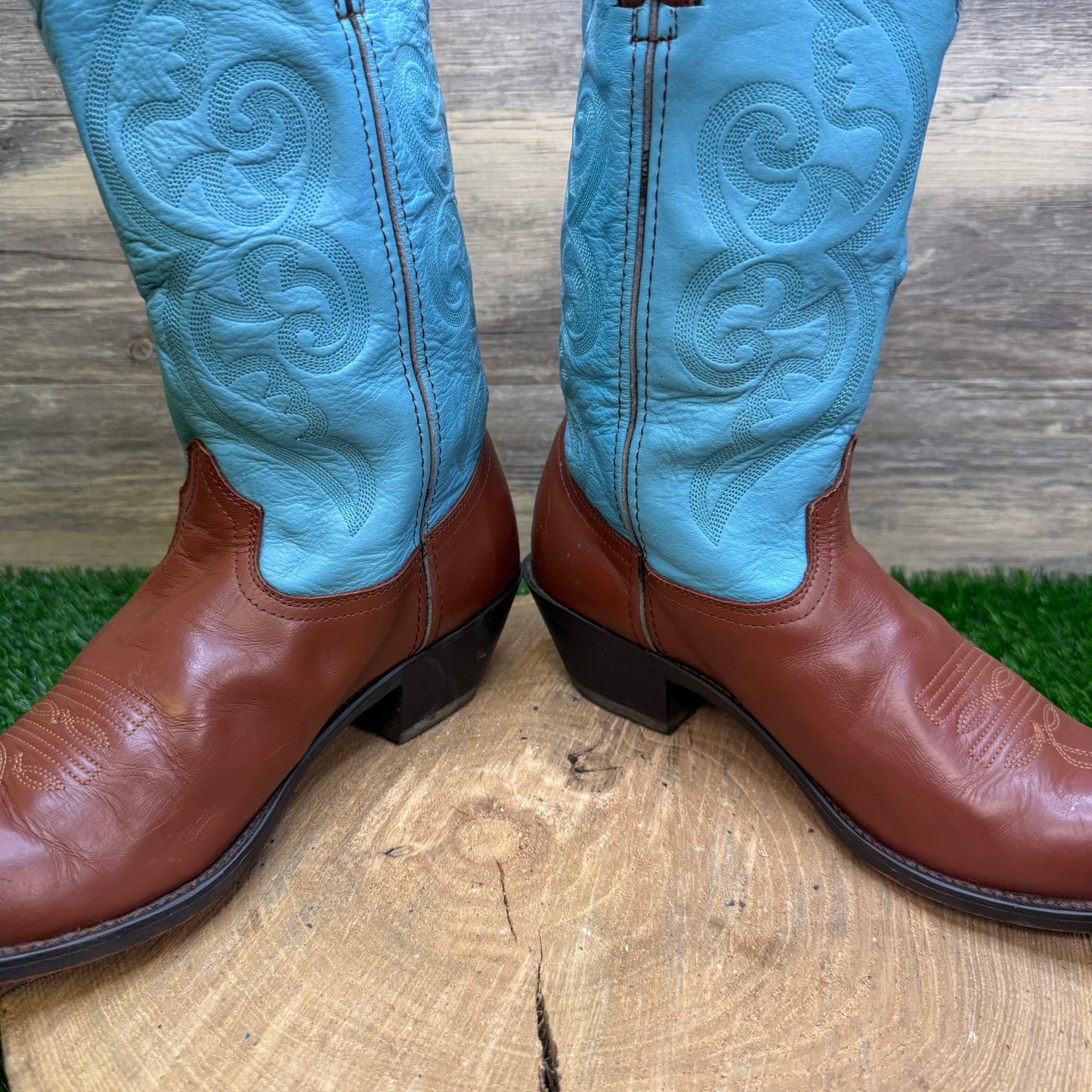 Road Wolf Women - Size 8.5M - Brown/Blue  Western Cowboy Boots Style WW570
