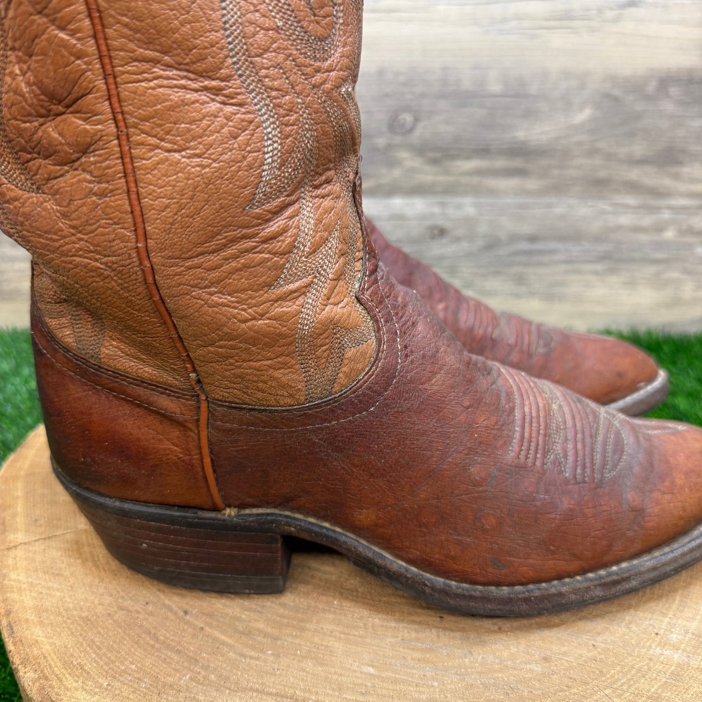 Dan Post Men - Size 8EW - Vintage Tan Smooth Ostrich Western Cowboy Boots P2889