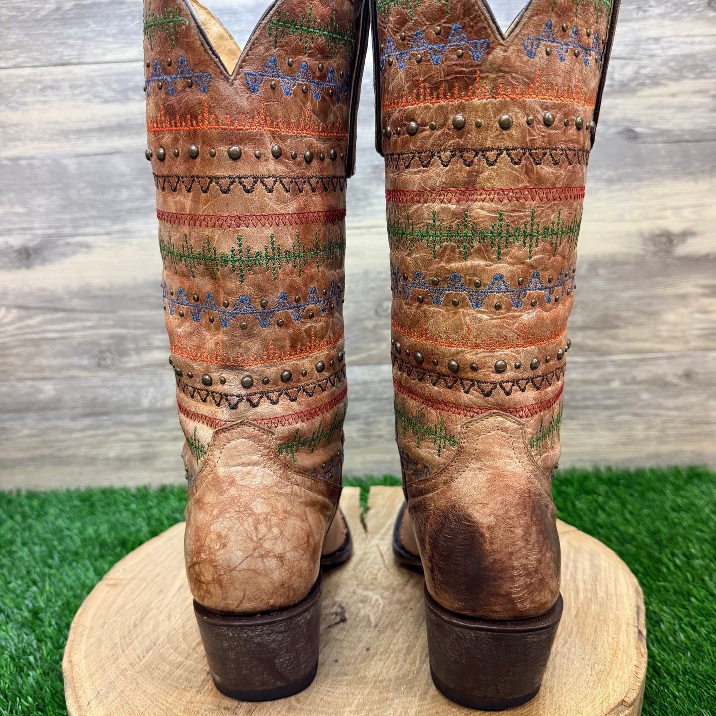 Yippee Ki Yay Women - Size 7.5B - Distressed Tan Southwest Cowboy Boots