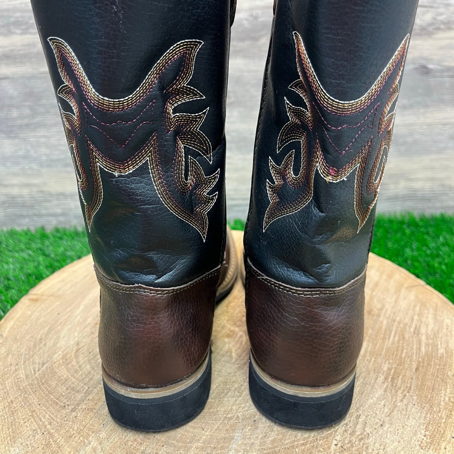 Austin Trading Co. Youth - Size 2 - Brown Faux Leather Square Toe Cowboy Boots