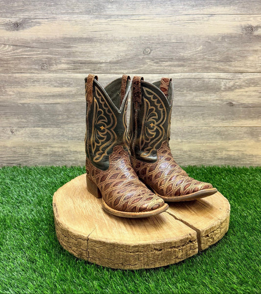 Ariat Youth - Size 13.5 - Brown/Green Square Toe Cowboy Boots