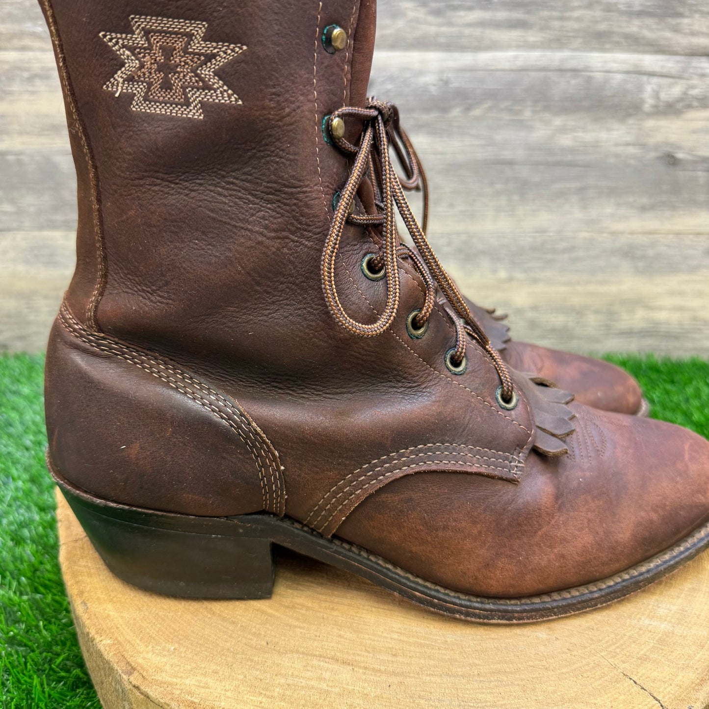 Unknown Men - Size 10.5D - Vintage Brown Lace Up Cowboy Boots Style 6020