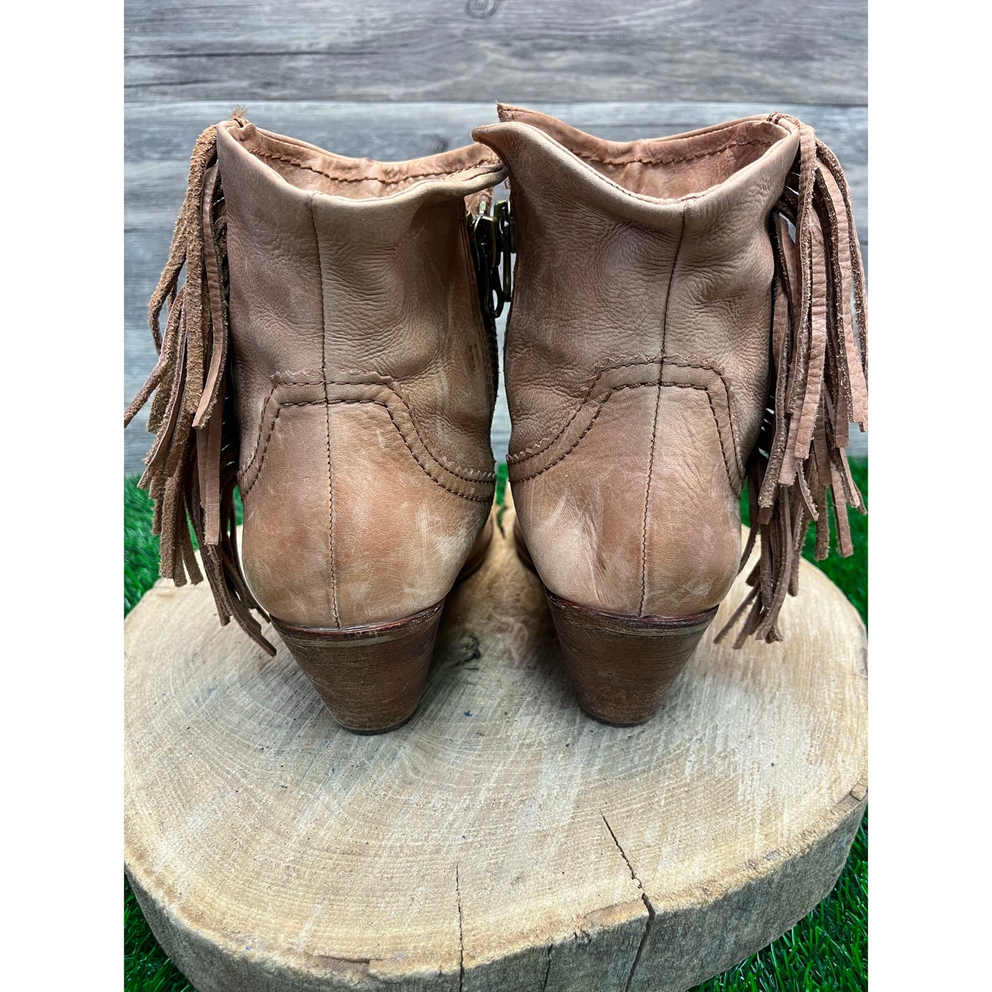 Sam Edelman Women - Size 9 - Tan Fringe Ankle Zipper Boots Style Louie