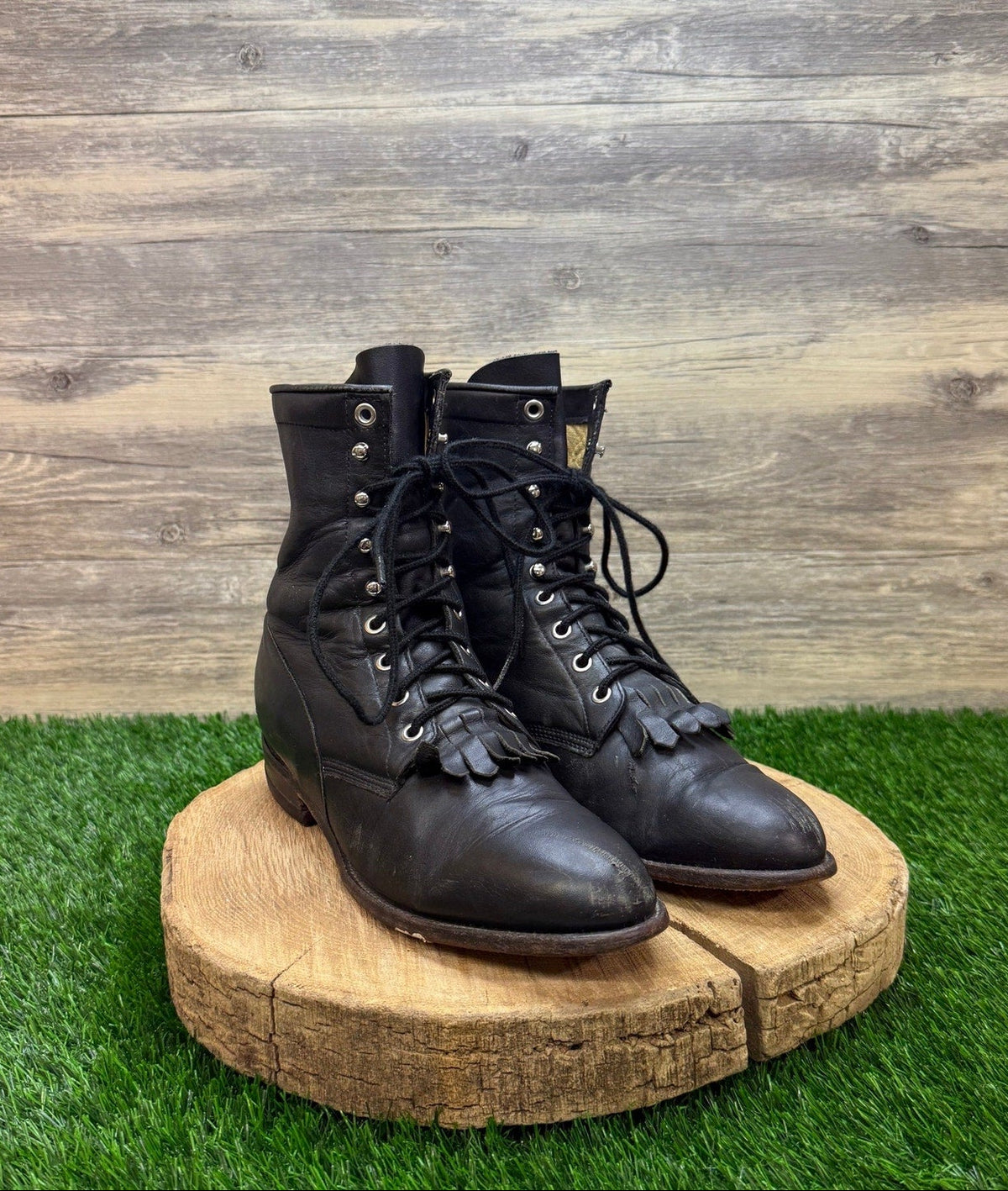Justin Men - Size 8D - Vintage Black Soft Leather Lace Up Cowboy Boots 620