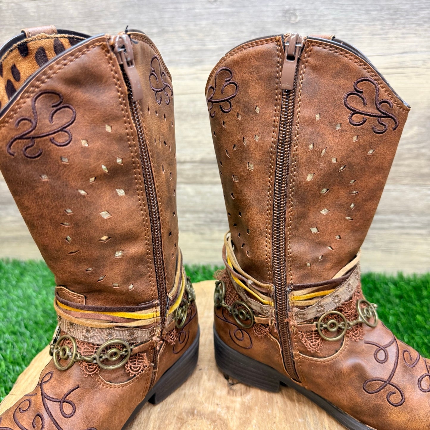 Rodeo Ropers Youth - Size 13M - Brown Zipper Cowboy Boots Carousel