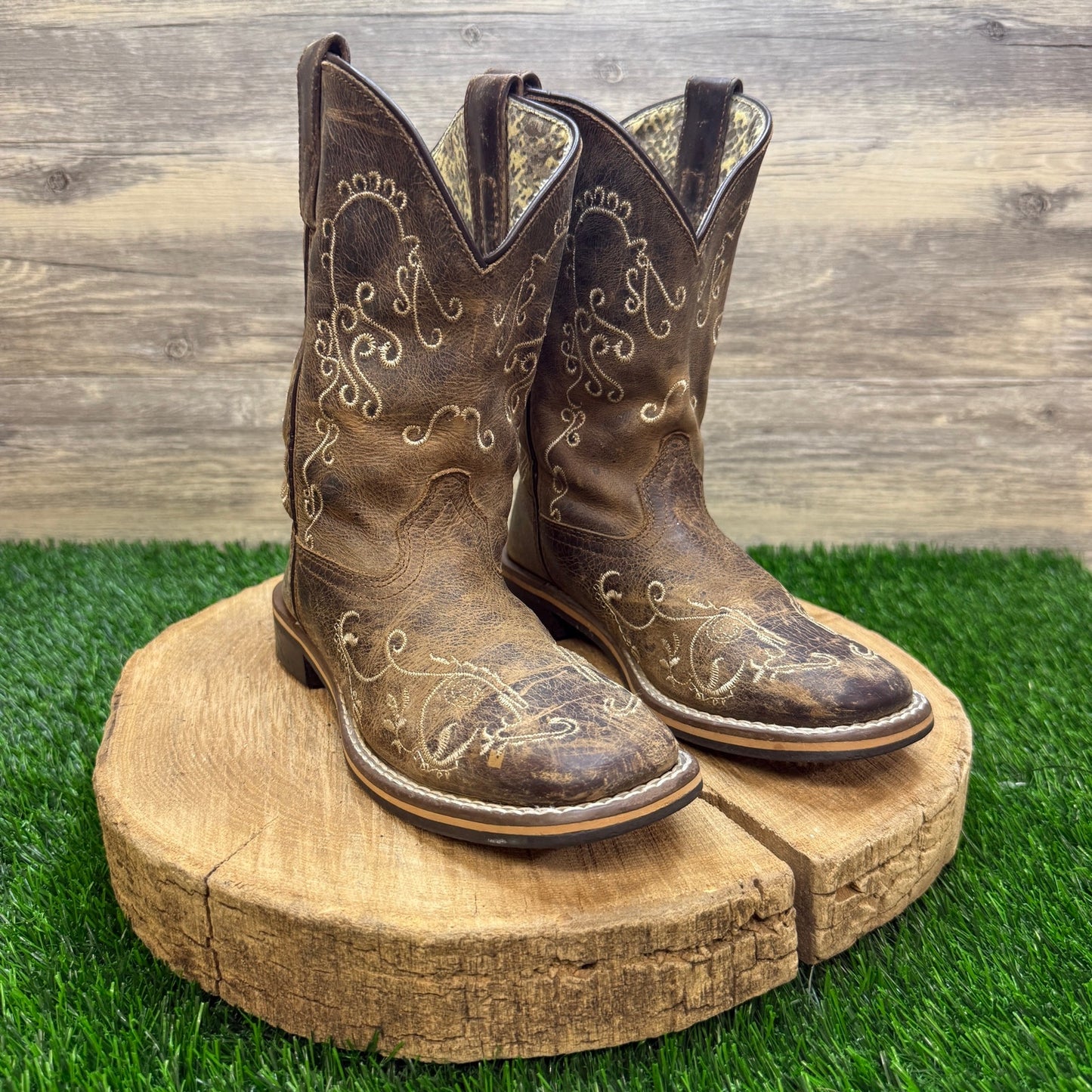 Smoky Mountain Youth - Size 1R - Brown Floral Square Toe Cowboy Boots 3845C