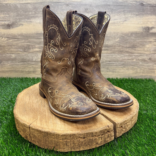 Smoky Mountain Youth - Size 1R - Brown Floral Square Toe Cowboy Boots 3845C