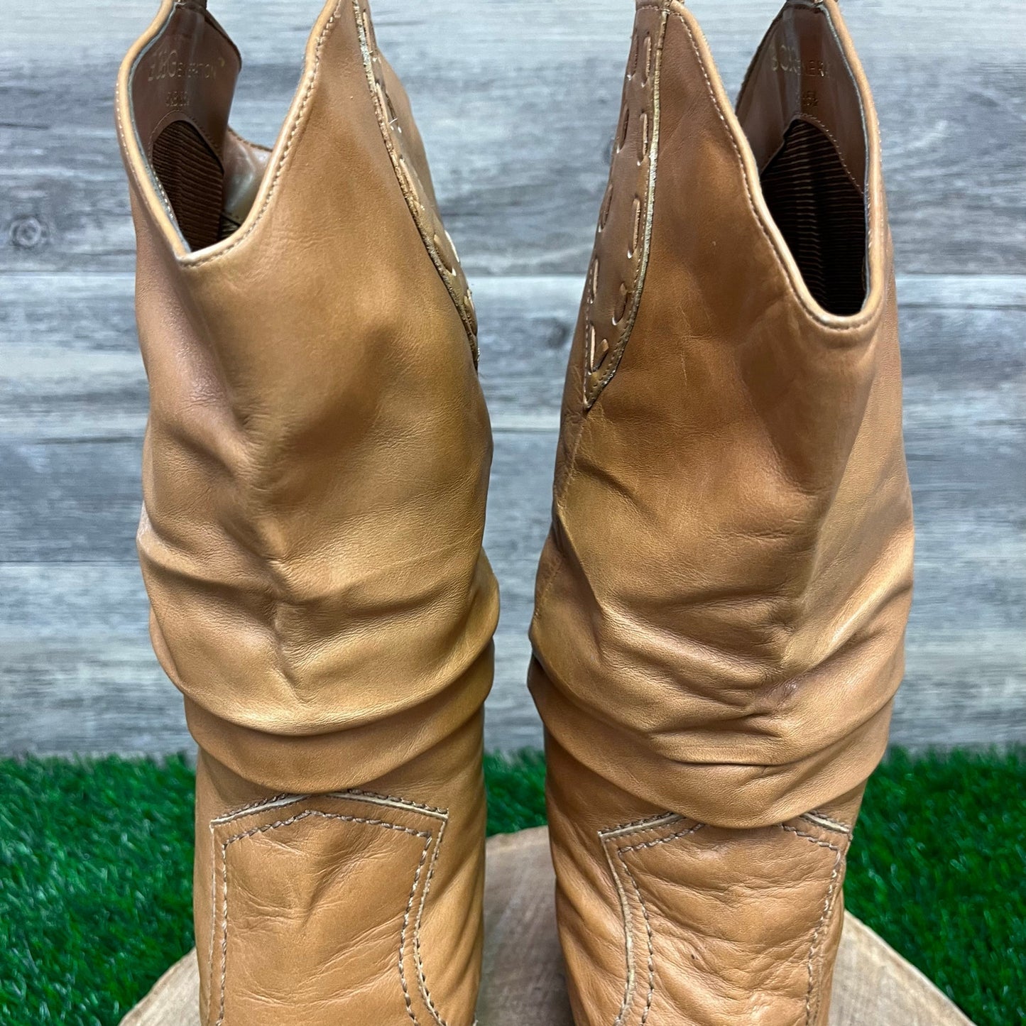 BCBG Women - Size 5.5B - Cognac Slouch Faux Leather Boots