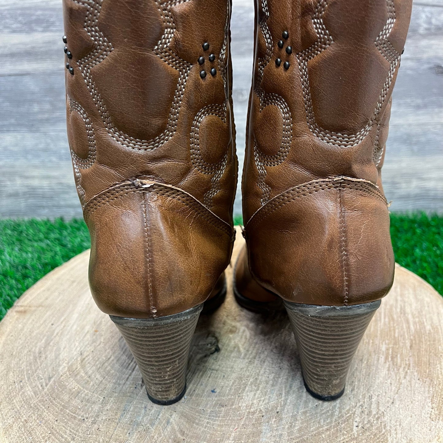 MIA Women - Size 6.5 - Tan Studded Faux Leather Boots Style Remi