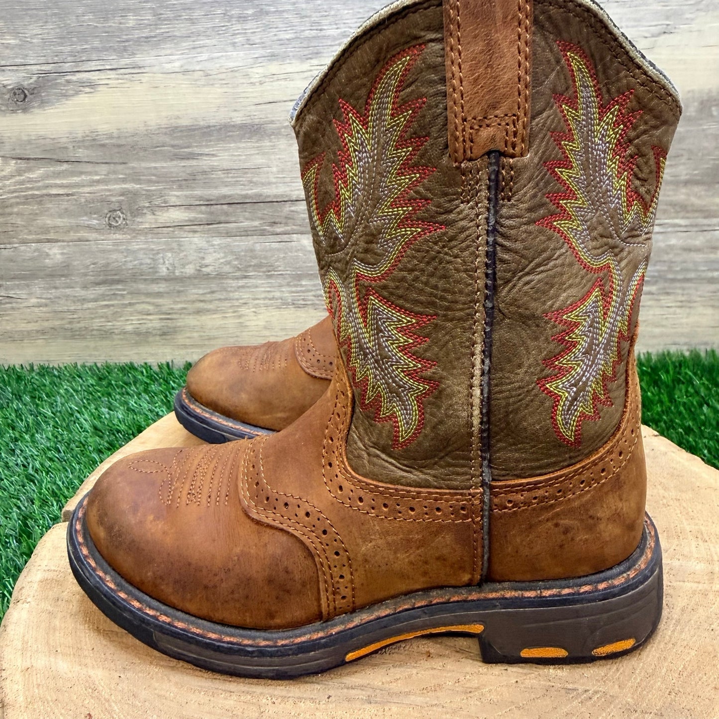 Ariat Youth - Size 1.5 - Brown / Green Cowboy Boots 10007836