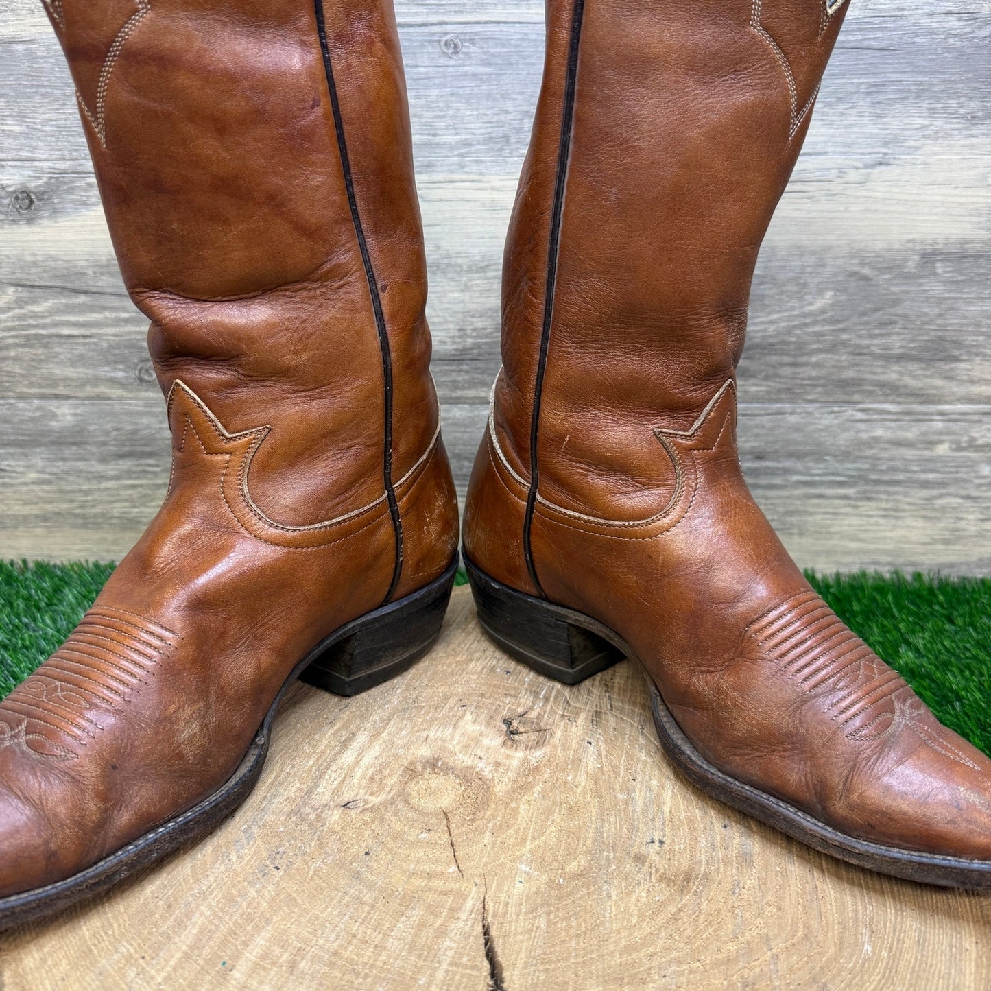 Tony Lama Men - Size 9D - Vintage Marbled Tan Western Cowboy Boots 5085