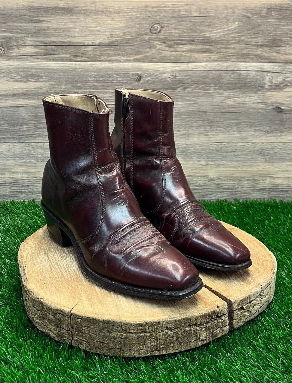 Unknown Men - Size 10D - Vintage Burgundy Square Toe Ankle Zipper Boots 2680