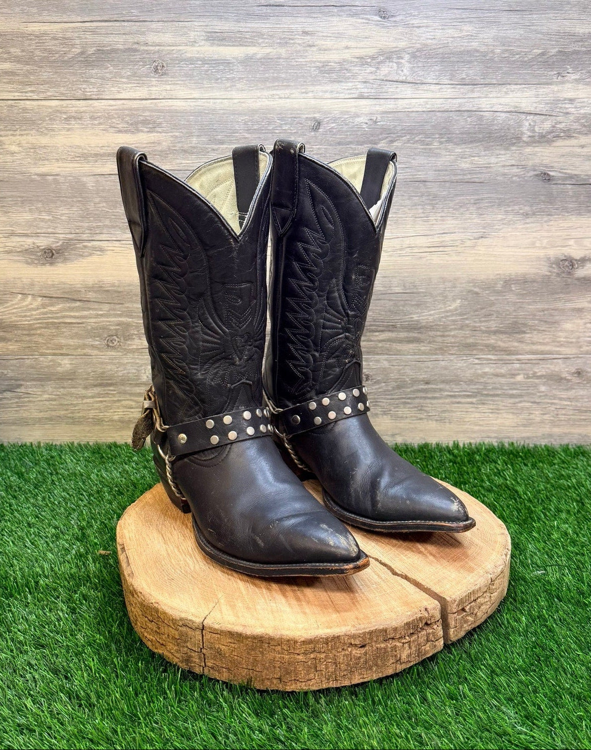 La Riga Men - Size 8 - Black Eagle Harness Cowboy Boots 105