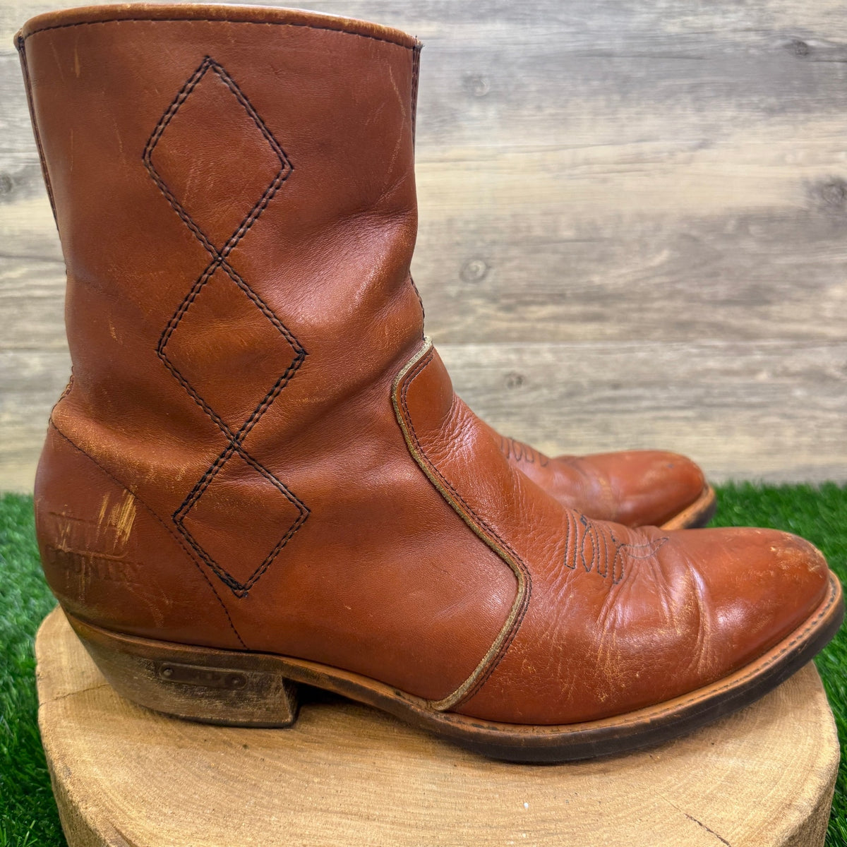 Wild Country Men - Size 12 - Cognac Leather Zipper Ankle Western Cowboy Boots