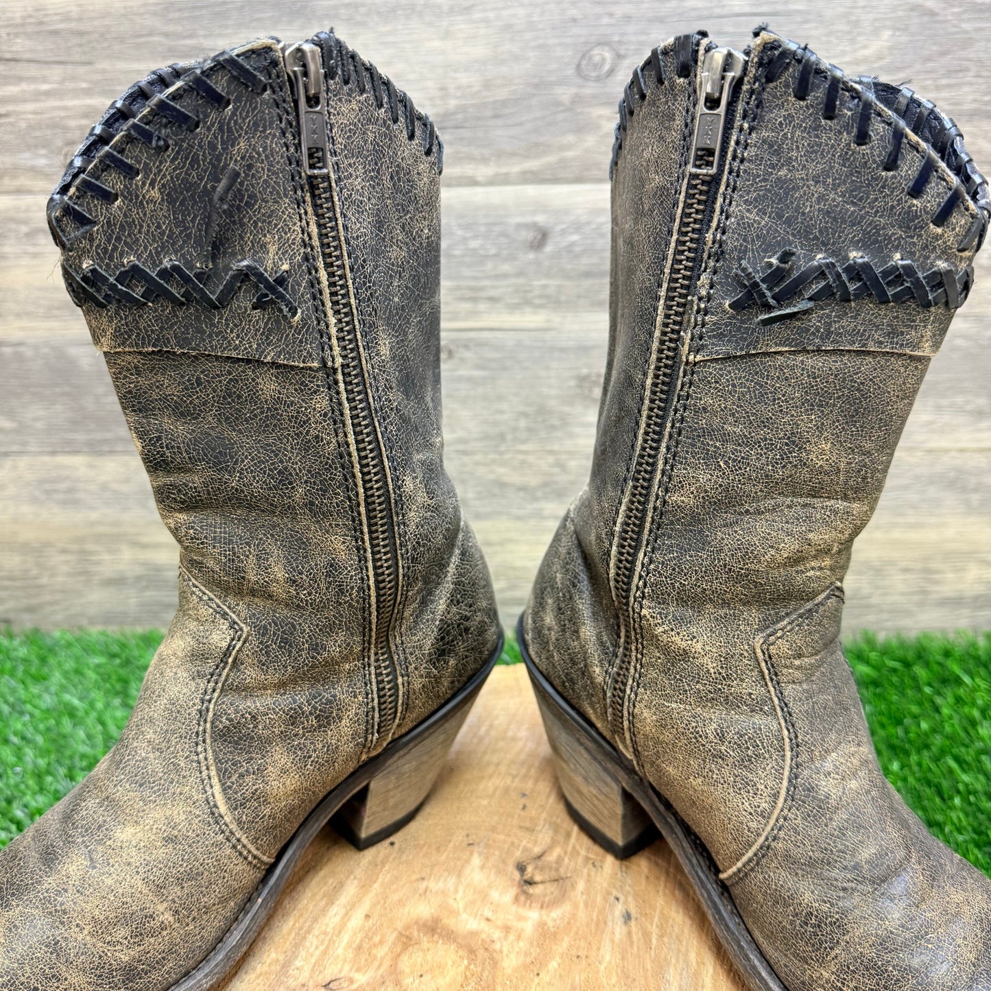 Old West Women - Size 5.5 - Distressed Black Zipper Boots 18152