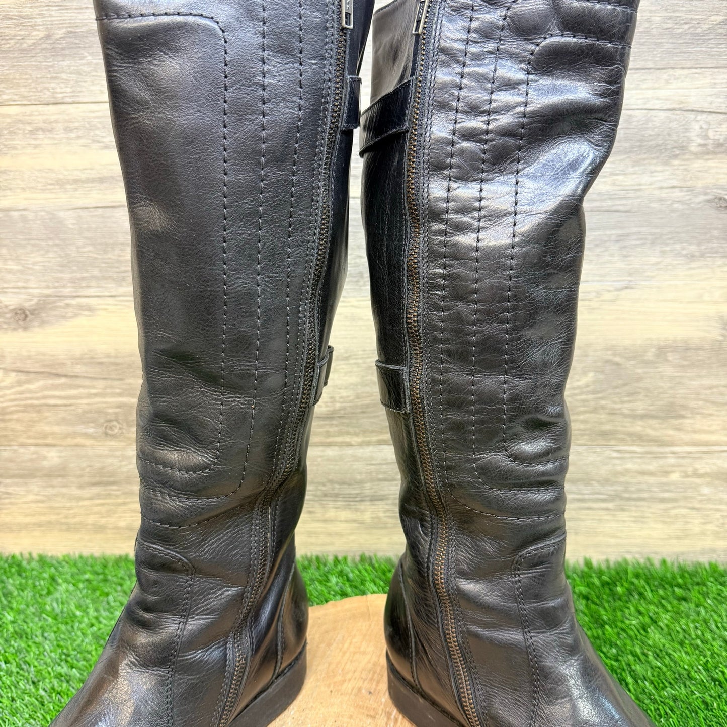 Juicy Couture Women - Size 8.5M - Black Tall Belted Zipper Moto Boots