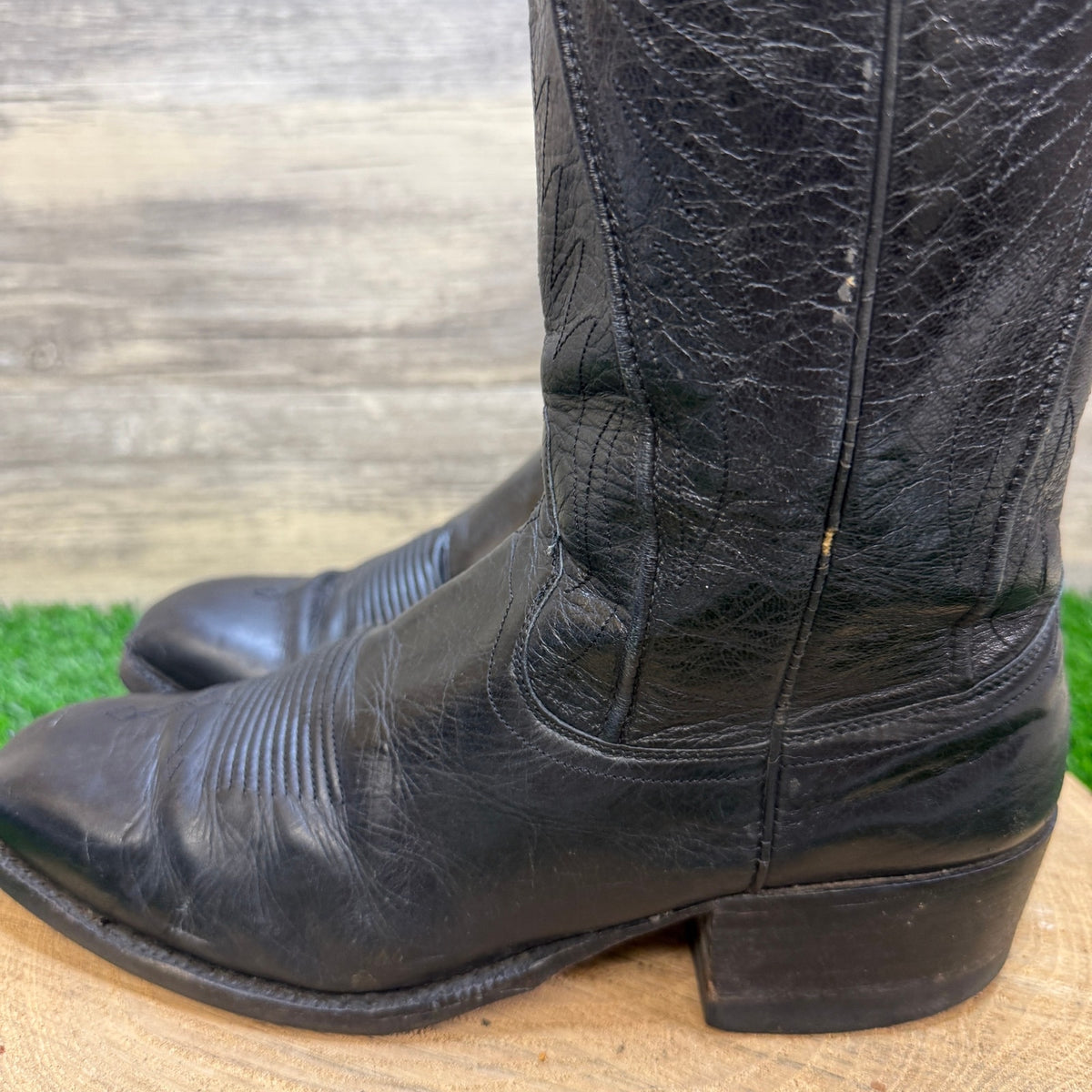 Dan Post Men - Size 8D - Vintage Black Goat Leather Cowboy Boots Style 6690